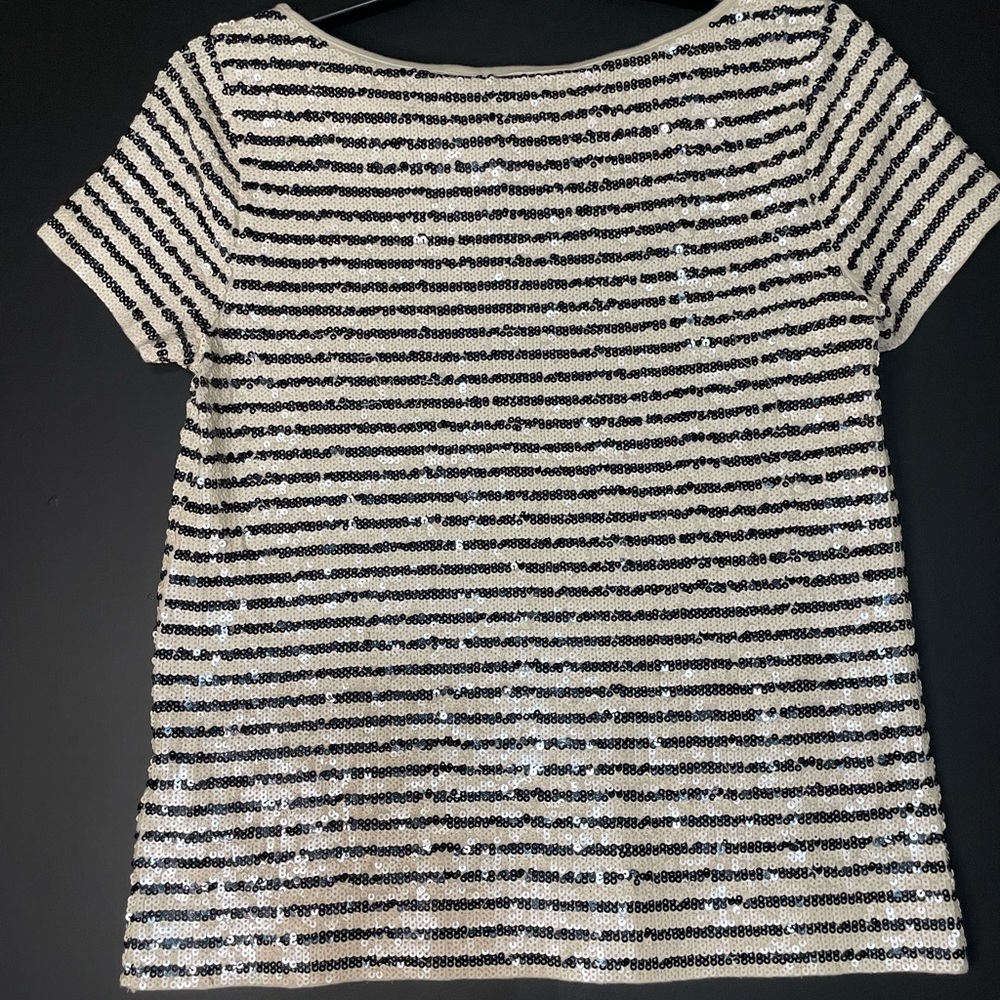 J. Crew Black and White Sequin Striped Tee - Picture 2 of 6